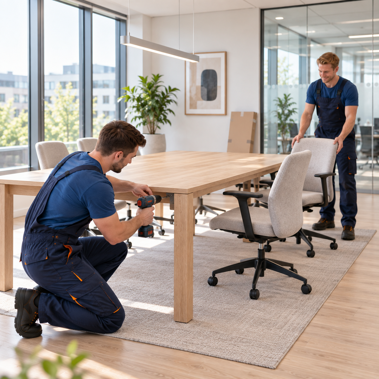 Leverans och montering av möbler för företag